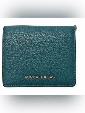 Michael Kors Teal Pebbled Leather Card Case with Gold Logo NWOT